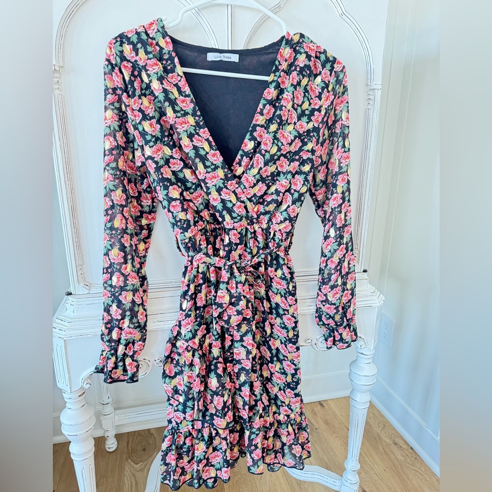 Floral V-Neck Long Sleeve Dress